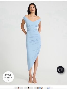 Off-Shoulder Light Blue Midi Dress